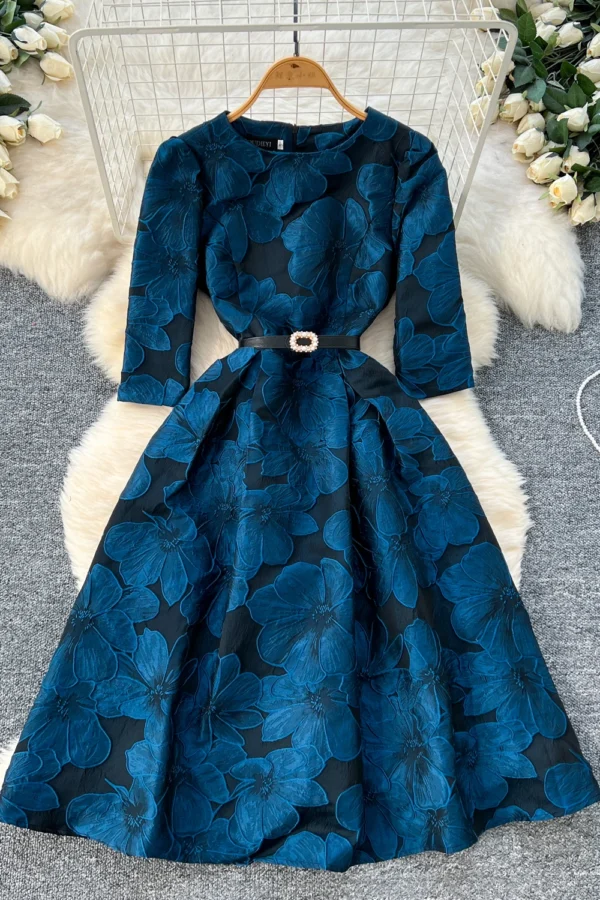 French Fashion Print ONeck ALine Ball Gown Dress Women Vintage Elegant Party