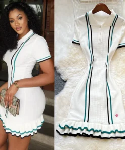 Women Knitted Mini Dress Ruffled Party Streetwear Sheath Outfit