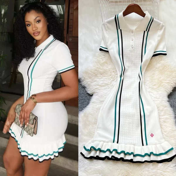 Women Knitted Mini Dress Ruffled Party Streetwear Sheath Outfit