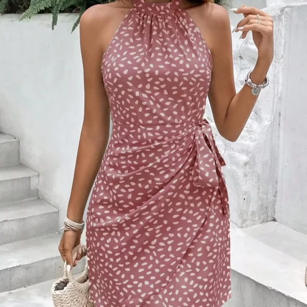 Alternative view of Women Polyester Summer Mini Dress Polka Dot Print ONeck Sleeveless High Street