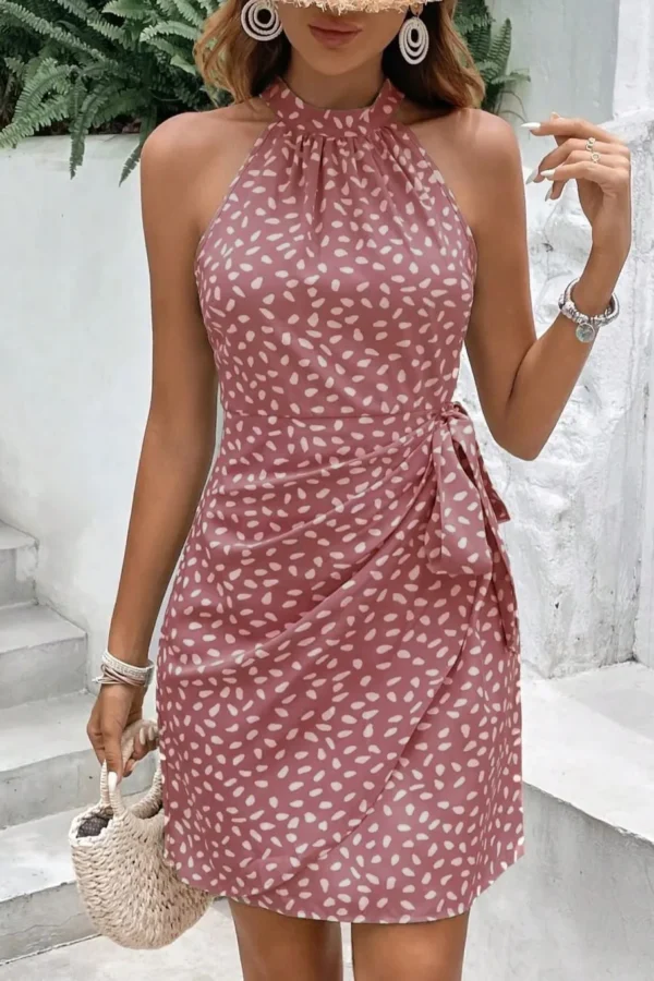Alternative view of Women Polyester Summer Mini Dress Polka Dot Print ONeck Sleeveless High Street