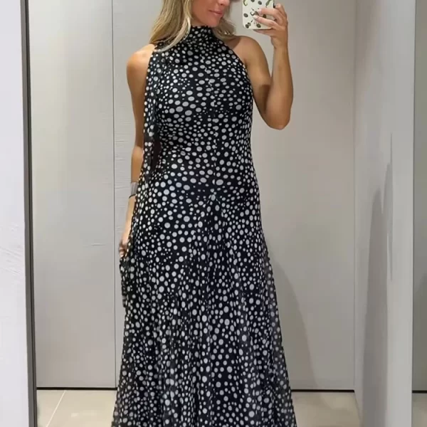 Alternative view of Women's Halter Dot Ankle Length Summer Dress Backless Sleeveless