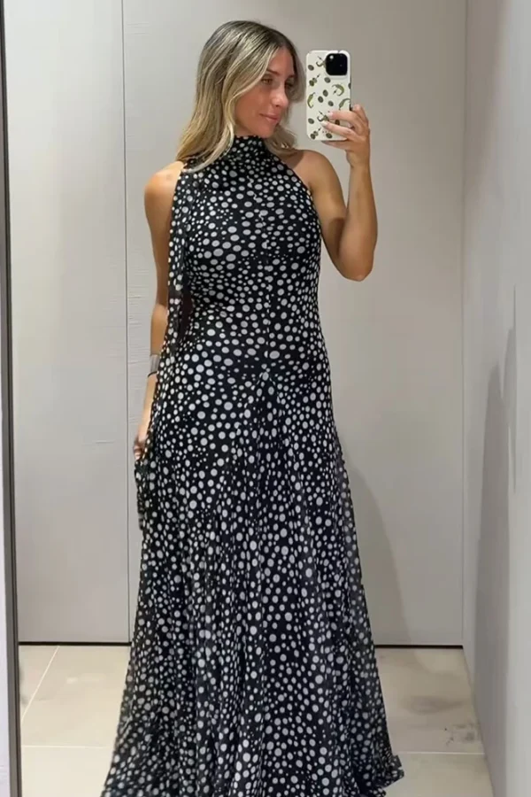 Alternative view of Women's Halter Dot Ankle Length Summer Dress Backless Sleeveless