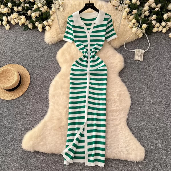 Women's Summer Knit Striped Maxi Dress Streetwear