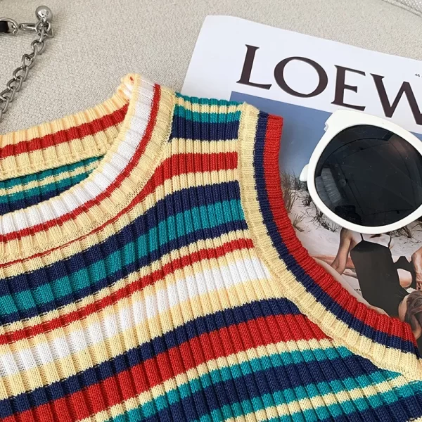 Alternative view of Women Summer Rainbow Striped Knitted Tank Tops Streetwear High Stretch