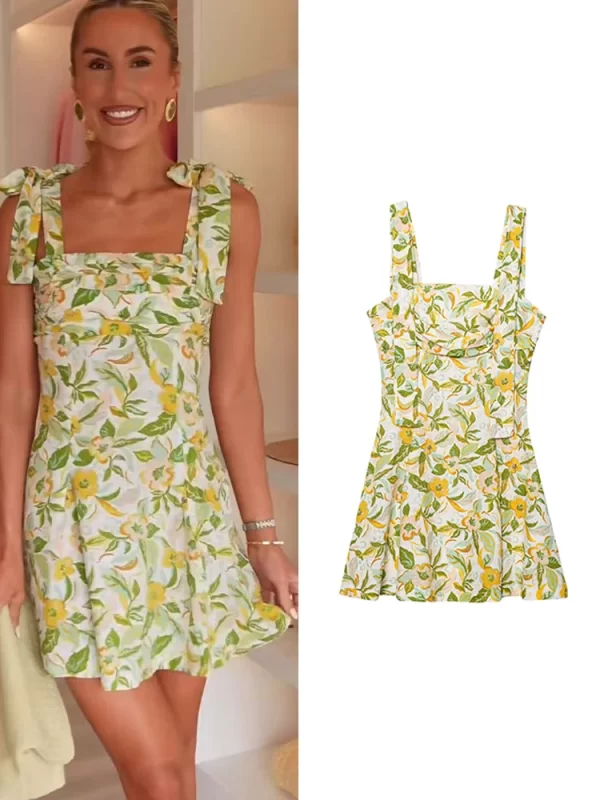 Women Summer Polyester Print Square Collar A Line Mini Dress