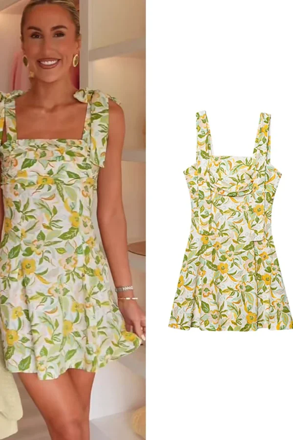 Women Summer Polyester Print Square Collar A Line Mini Dress