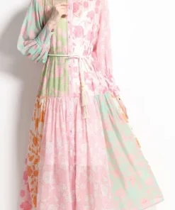 Alternative view of Printed A-Line Lantern Sleeve Ankle Length Dress for Women