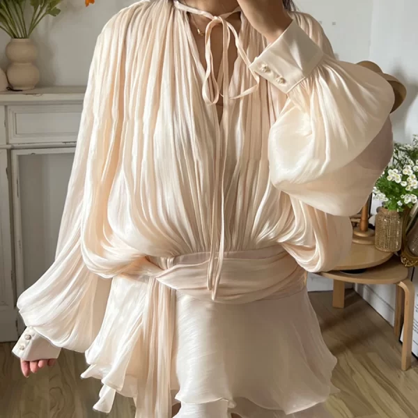 Womens Autumn V-Neck Long Sleeve A Line Mini Dress Sweet Style