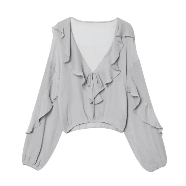 Alternative view of Women V Neck Tiered Ruffle Blouse Summer Casual Long Sleeve Top