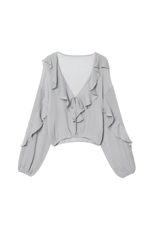 Alternative view of Women V Neck Tiered Ruffle Blouse Summer Casual Long Sleeve Top