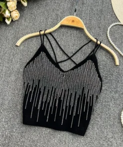 Backless Sequin Crop Top for Women Club All Season Knit