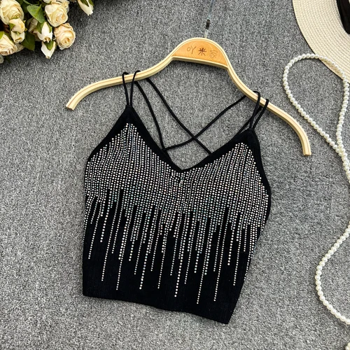 Backless Sequin Crop Top for Women Club All Season Knit