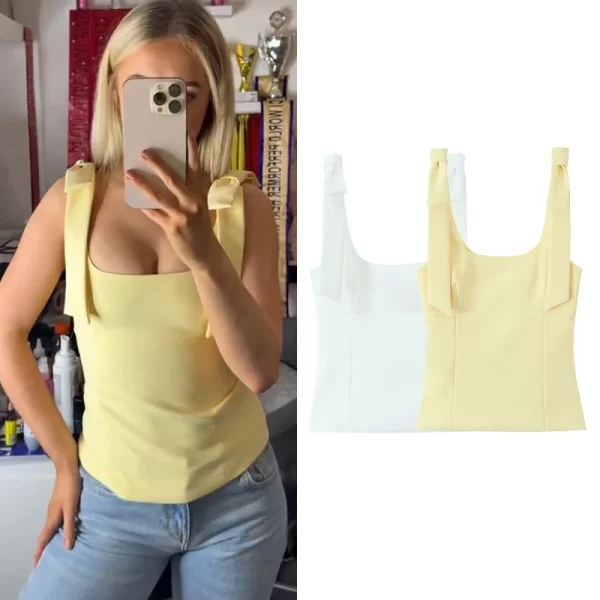 Womens Bow Slip Camis Tops Casual Elegant Solid Blended Polyester