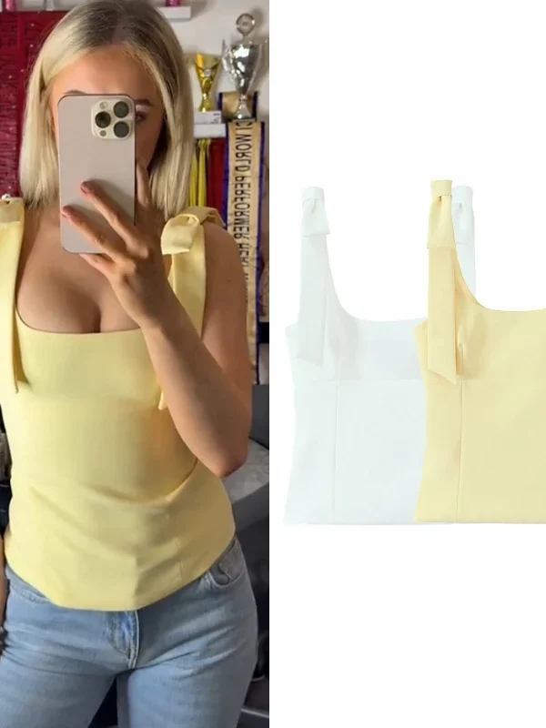 Womens Bow Slip Camis Tops Casual Elegant Solid Blended Polyester