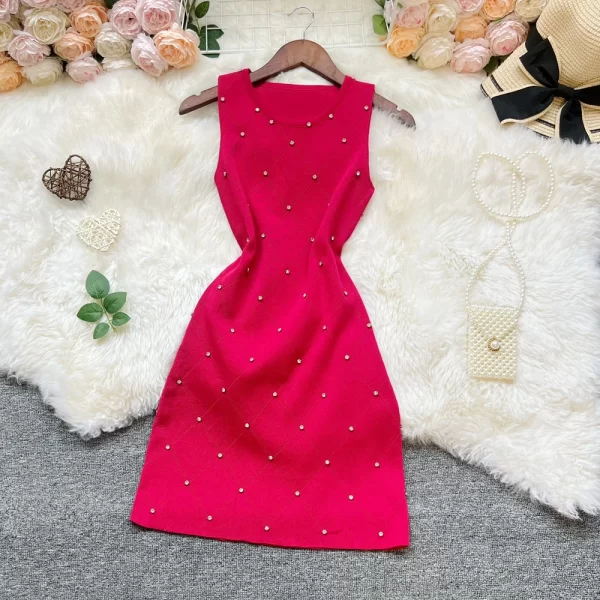 Alternative view of 2025 Summer Knitted Beaded Bodycon Mini Dress for Women Streetwear