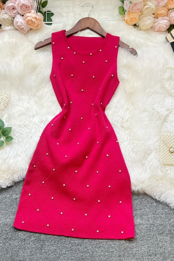 Alternative view of 2025 Summer Knitted Beaded Bodycon Mini Dress for Women Streetwear