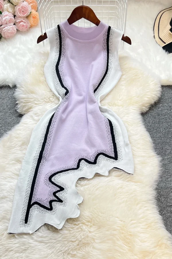 Alternative view of Women Knit Summer Dress Irregular Hem Geometric Pattern Sleeveless