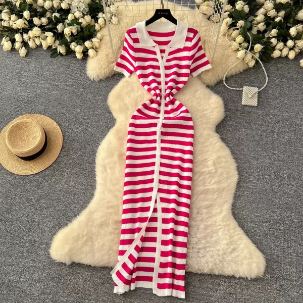 Alternative view of Women's Summer Knit Striped Maxi Dress Streetwear