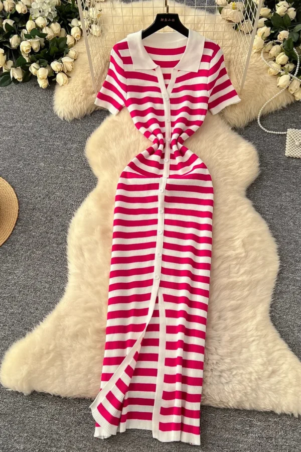 Alternative view of Women's Summer Knit Striped Maxi Dress Streetwear