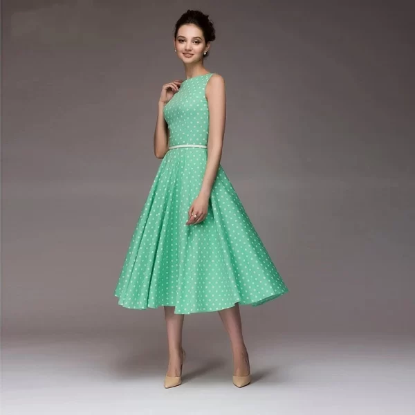 Alternative view of Vintage Womens Polka Dot Sleeveless Mid Calf A-Line Dress