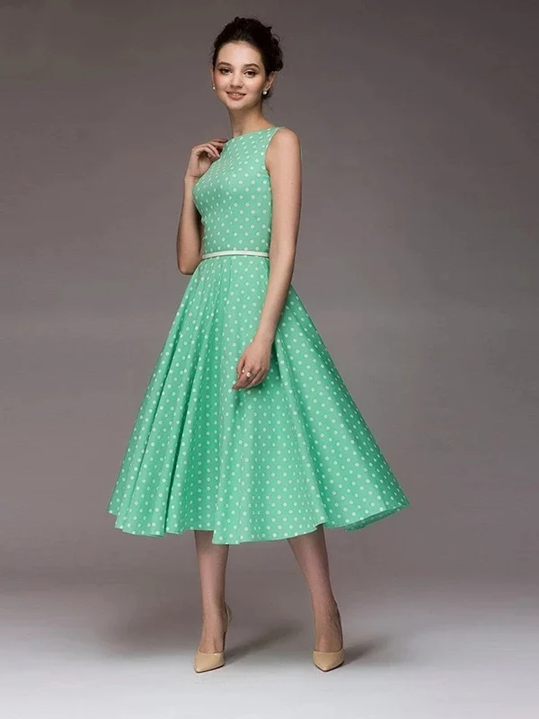 Alternative view of Vintage Womens Polka Dot Sleeveless Mid Calf A-Line Dress