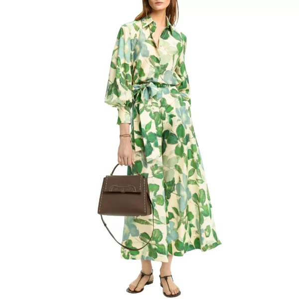 Spring 2025 Women's Polyester Print A-Line Ankle-Length Dress with Belt