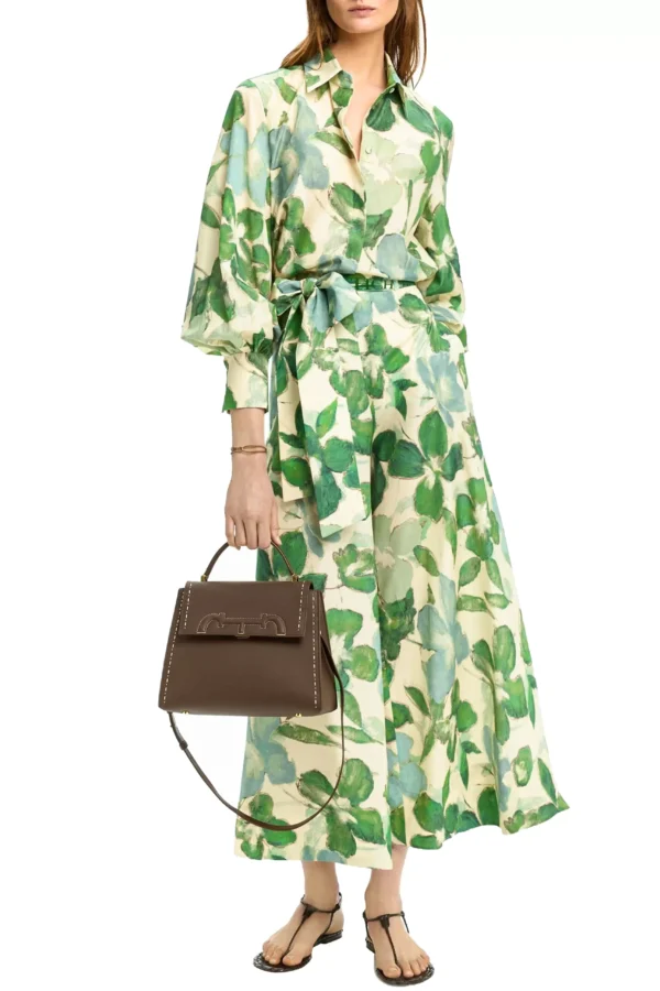 Spring 2025 Women's Polyester Print A-Line Ankle-Length Dress with Belt