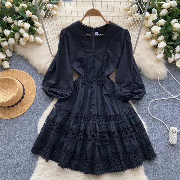 Vintage Elegant V-Neck Lace A Line Dress for Women Spring Summer