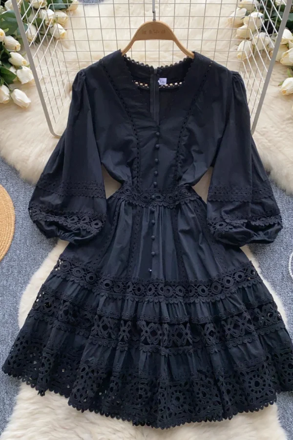 Vintage Elegant V-Neck Lace A Line Dress for Women Spring Summer
