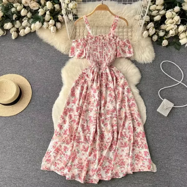 Alternative view of Women Floral Print Off Shoulder Summer Beach Dress A Line Mid Calf Polyester