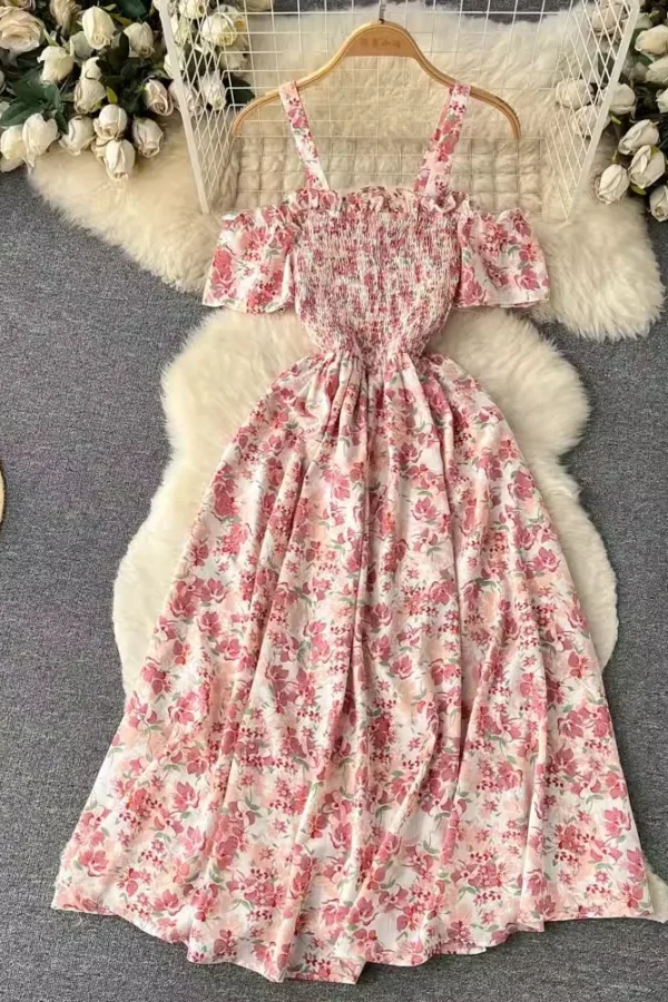 Alternative view of Women Floral Print Off Shoulder Summer Beach Dress A Line Mid Calf Polyester