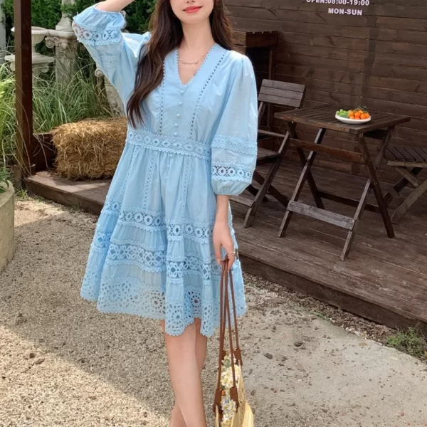 Alternative view of Vintage Elegant V-Neck Lace A Line Dress for Women Spring Summer