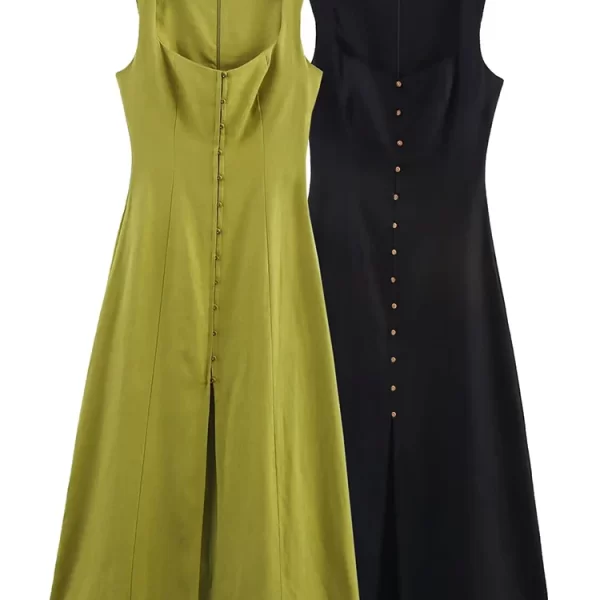 Women's A Line Sleeveless Polyester Dress with Button Front for Summer 2025