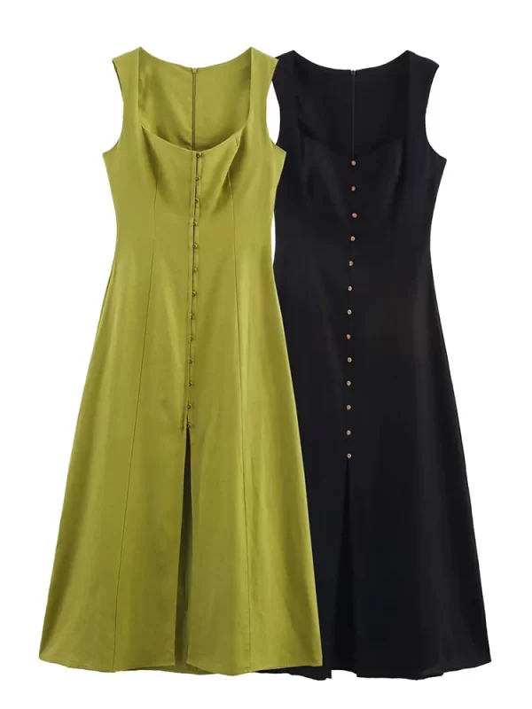 Women's A Line Sleeveless Polyester Dress with Button Front for Summer 2025