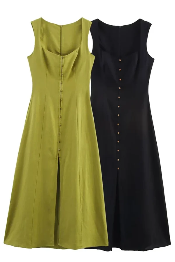 Women's A Line Sleeveless Polyester Dress with Button Front for Summer 2025