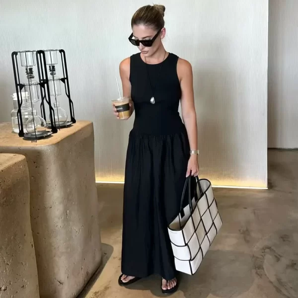 Alternative view of Black Sleeveless Polyester Ankle Length Fit Flare Dress for Women