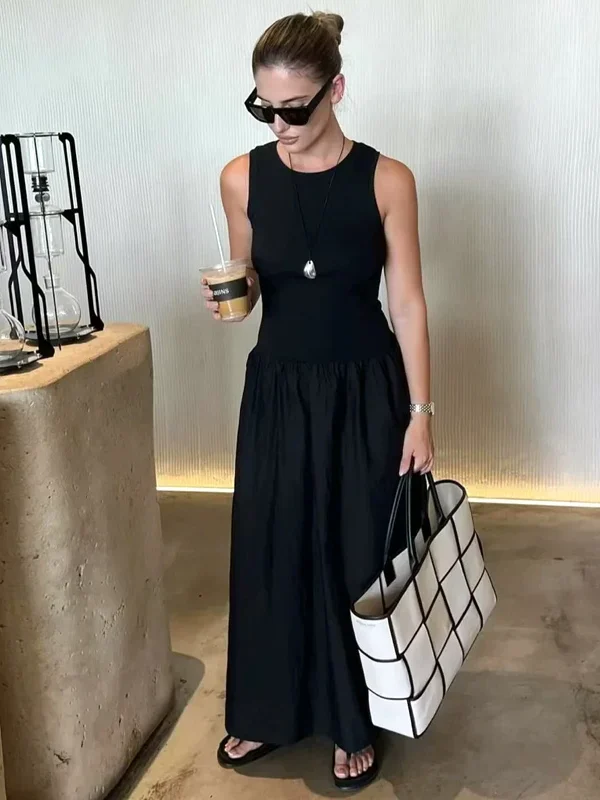 Alternative view of Black Sleeveless Polyester Ankle Length Fit Flare Dress for Women