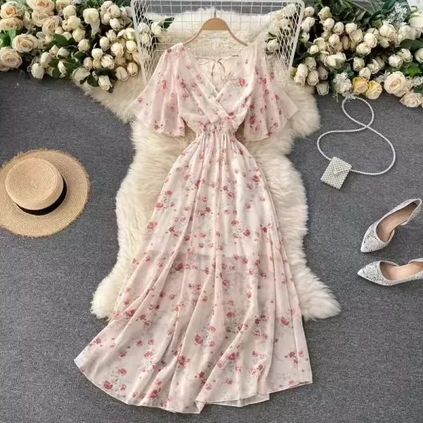 Alternative view of Women Summer V Neck Floral Print Chiffon A Line Beach Dress
