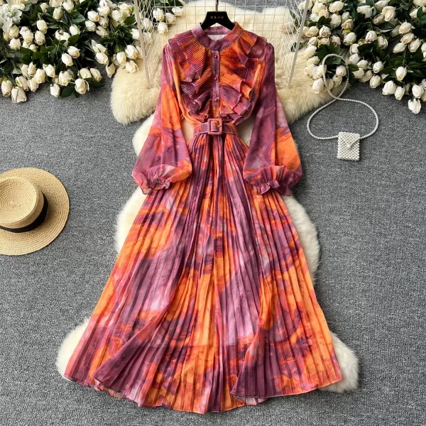 Retro Elegant A Line Print Chiffon Dress for Women