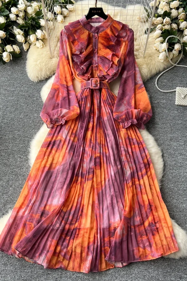 Retro Elegant A Line Print Chiffon Dress for Women