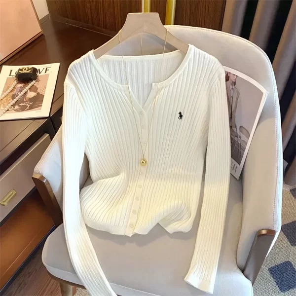 Y2K Embroidery Long Sleeve Cardigan Sweater for Women Streetwear