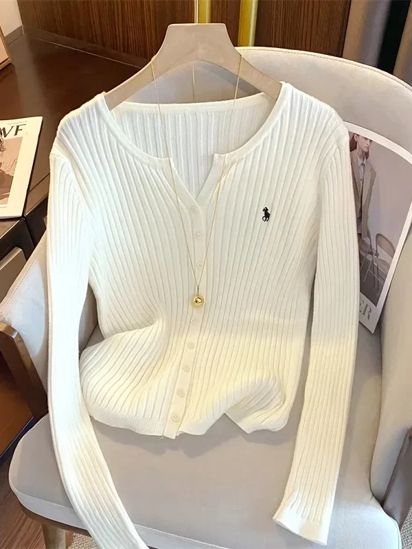 Y2K Embroidery Long Sleeve Cardigan Sweater for Women Streetwear