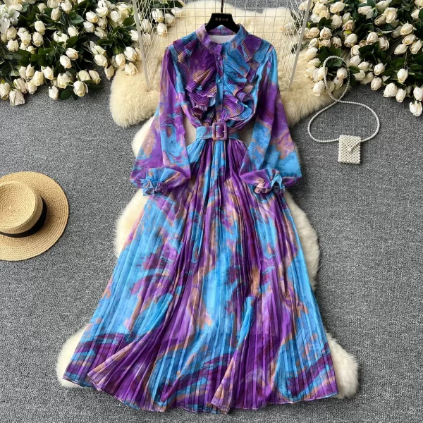 Alternative view of Retro Elegant A Line Print Chiffon Dress for Women