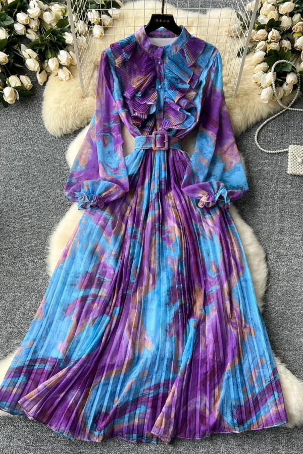 Alternative view of Retro Elegant A Line Print Chiffon Dress for Women