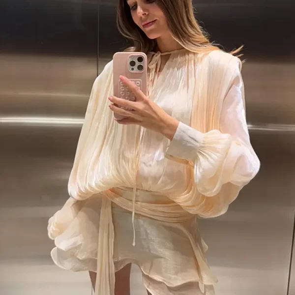 Alternative view of Womens Polyester A-Line Mini Dress Shorts 2pcs Sweet Style O Neck