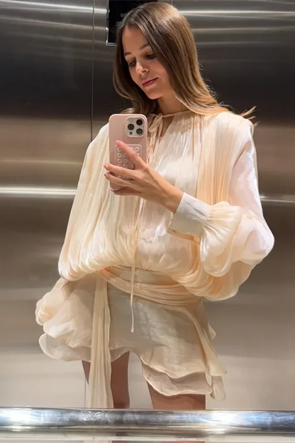 Alternative view of Womens Polyester A-Line Mini Dress Shorts 2pcs Sweet Style O Neck