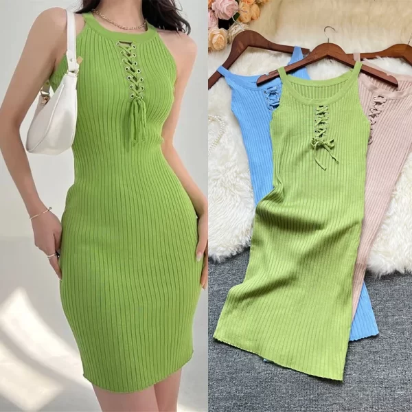 Summer Knitted Mini Dress Bandage Bodycon Streetwear