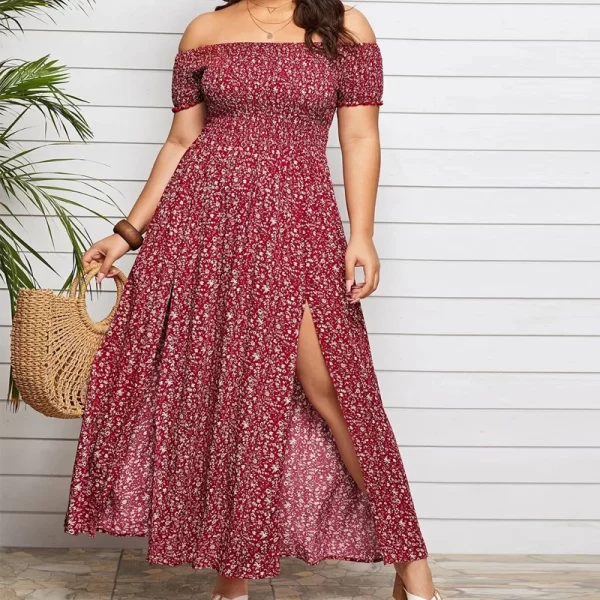 Alternative view of Summer Womens Boho Floral Print Off Shoulder A-Line Plus Size Dress