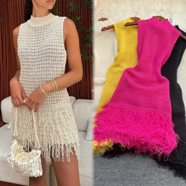Women Sexy Knitted Mini Dress Hollow Out Club Party Summer